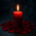 Red candle surrounded by rose petals, burning gently during a mystical, powerful love spell ritual.