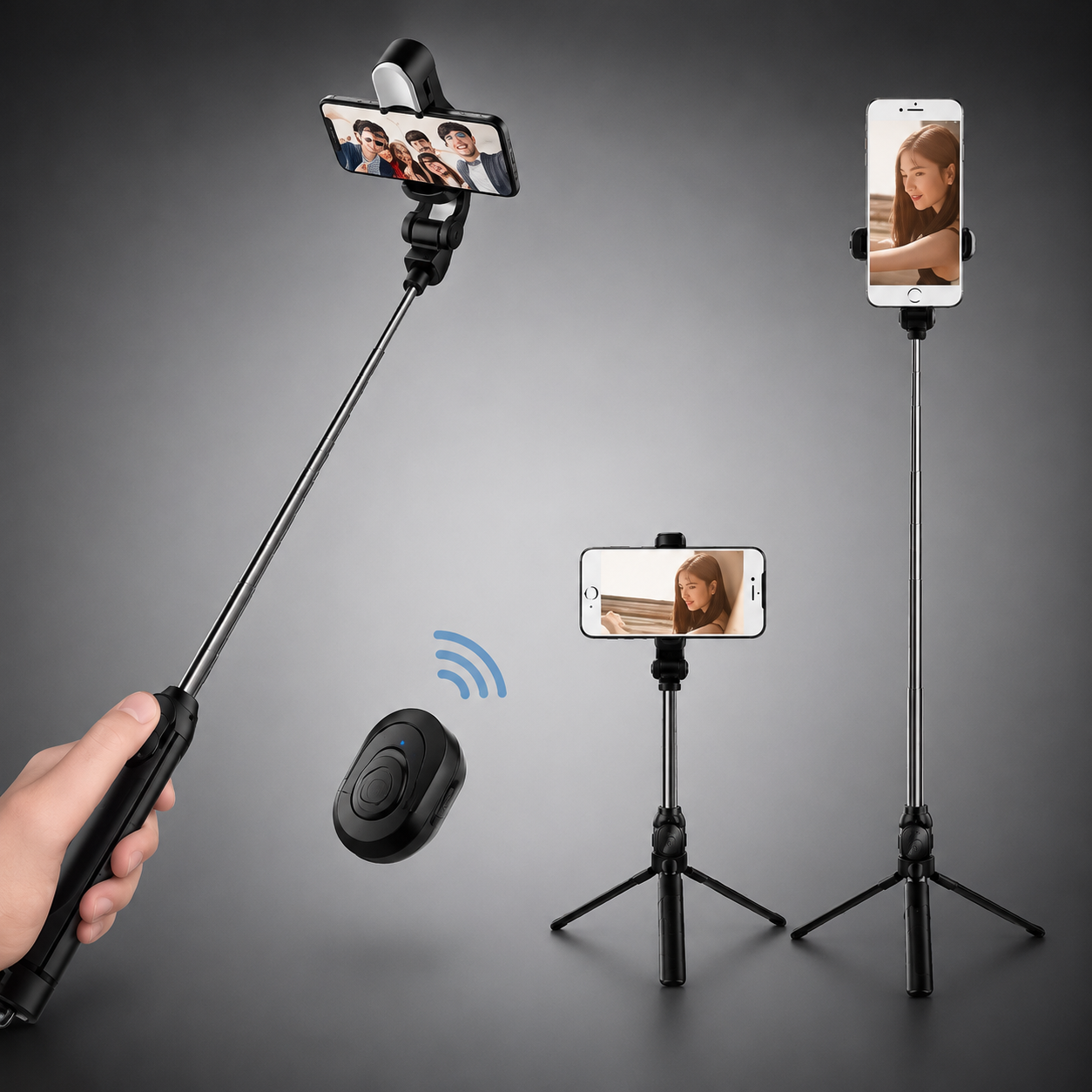 SelfieStick Pro 3 em 1 — Bastão de Selfie Retrátil com Tripé e Bluetooth