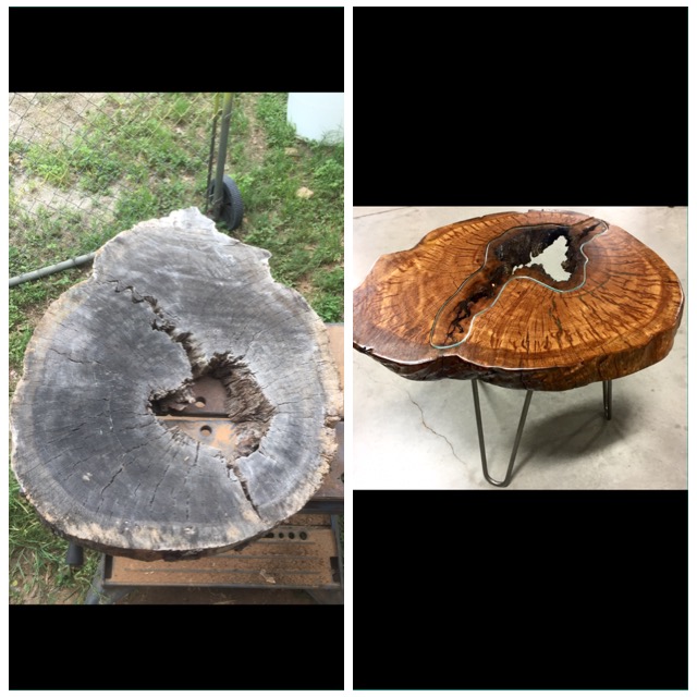 Abby Rustin Oak crosscut end table before and after _6469