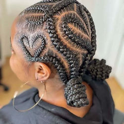 Woman With Two bun cornrow heart 💜 ♥️ braids
