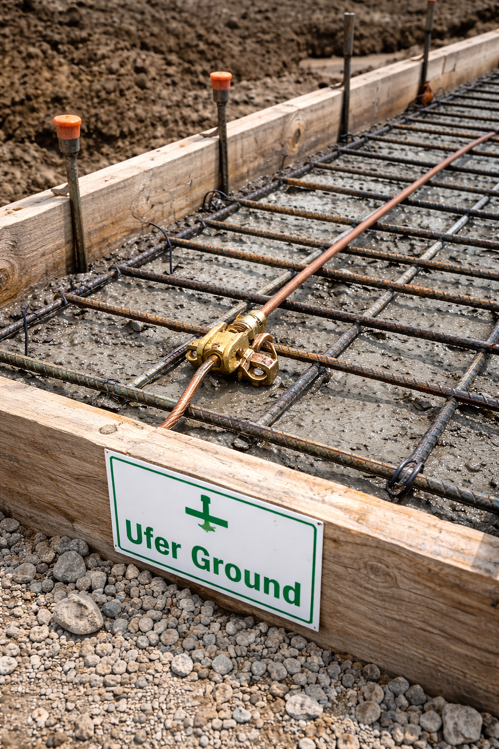 Transformer neutral connected to ground via concrete-encased earthing electrode