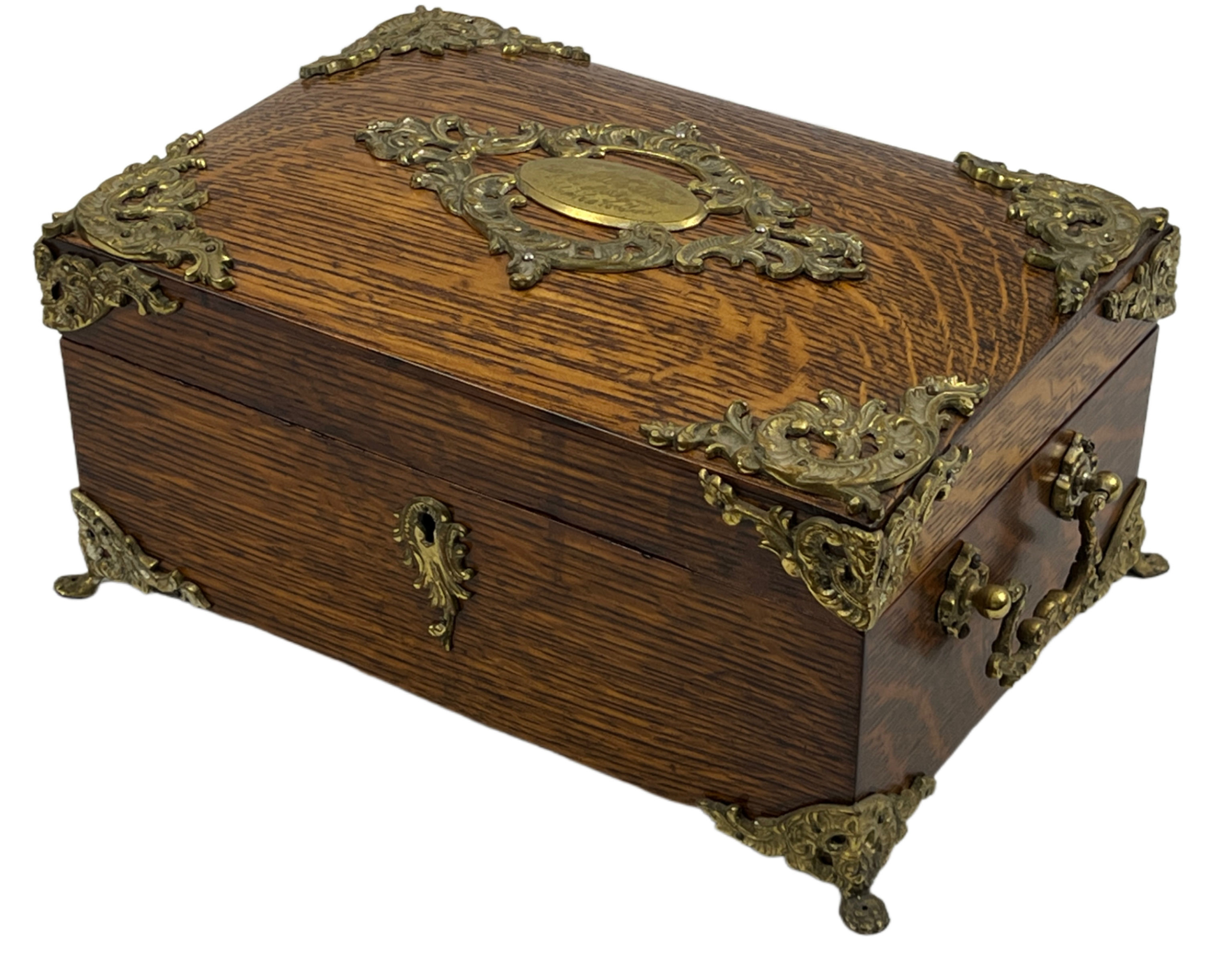 Beautiful Ornate Tiger Oak Humidor, circa 1891
