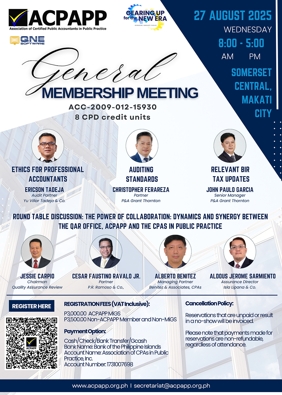 GENERAL MEMBERSHIP MEETING – THE POWER OF COLLABORATION: DYNAMICS AND SYNERGY BETWEEN THE QAR OFFICE, ACPAPP AND THE CP