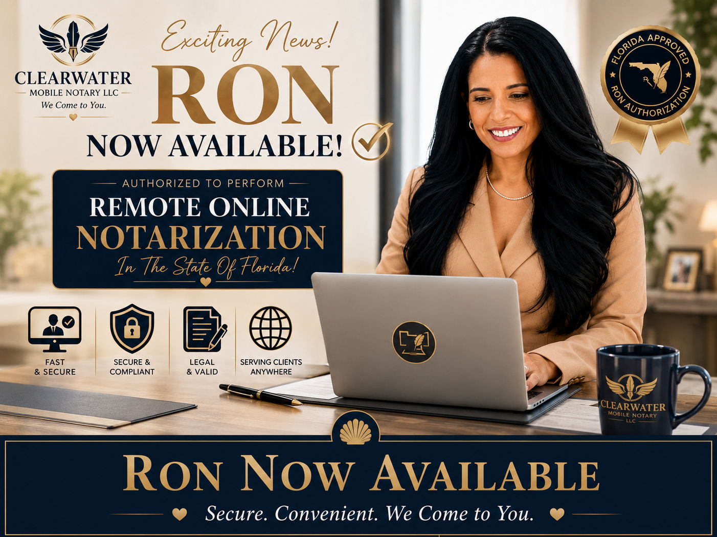 Clearwater Mobile Notary providing secure Remote Online Notarization services through a live online video session in Florida.