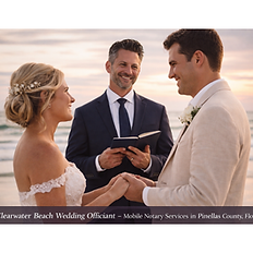 Mobile wedding officiant performing a beach wedding ceremony for a couple at sunset on Clearwater Beach or St. Peterburg Beach in Pinellas County, Florida.
