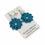 Thumbnail: Pair of handmade crochet earrings in silky teal thread with pale blue bead, styled on white cloth with natural lighting