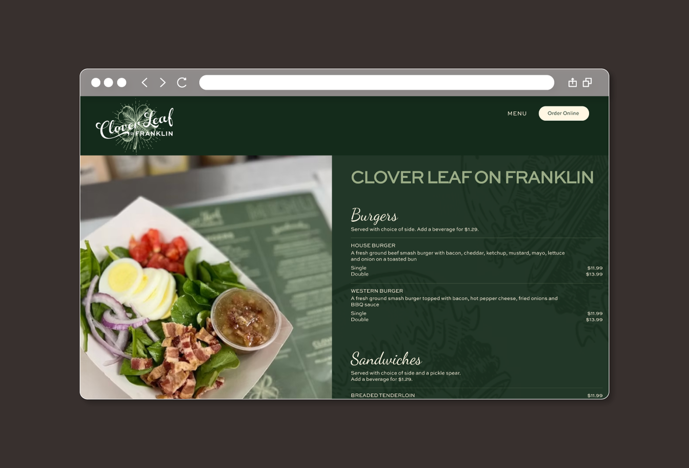 menu branding website design Pella Iowa Van Wyk Creative
