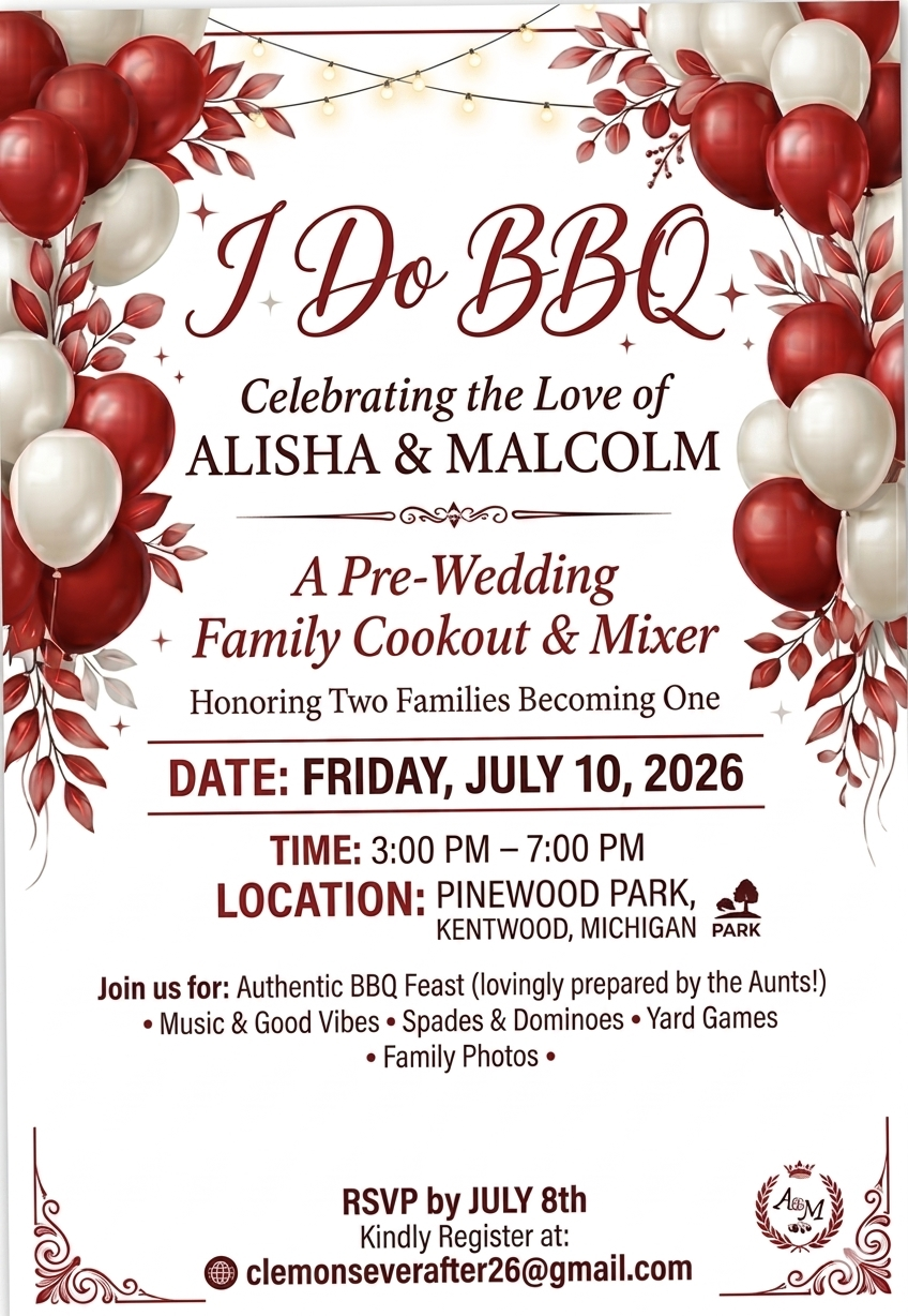 I Do BBQ wedding-themed flyer invitation for Alisha and Malcolm