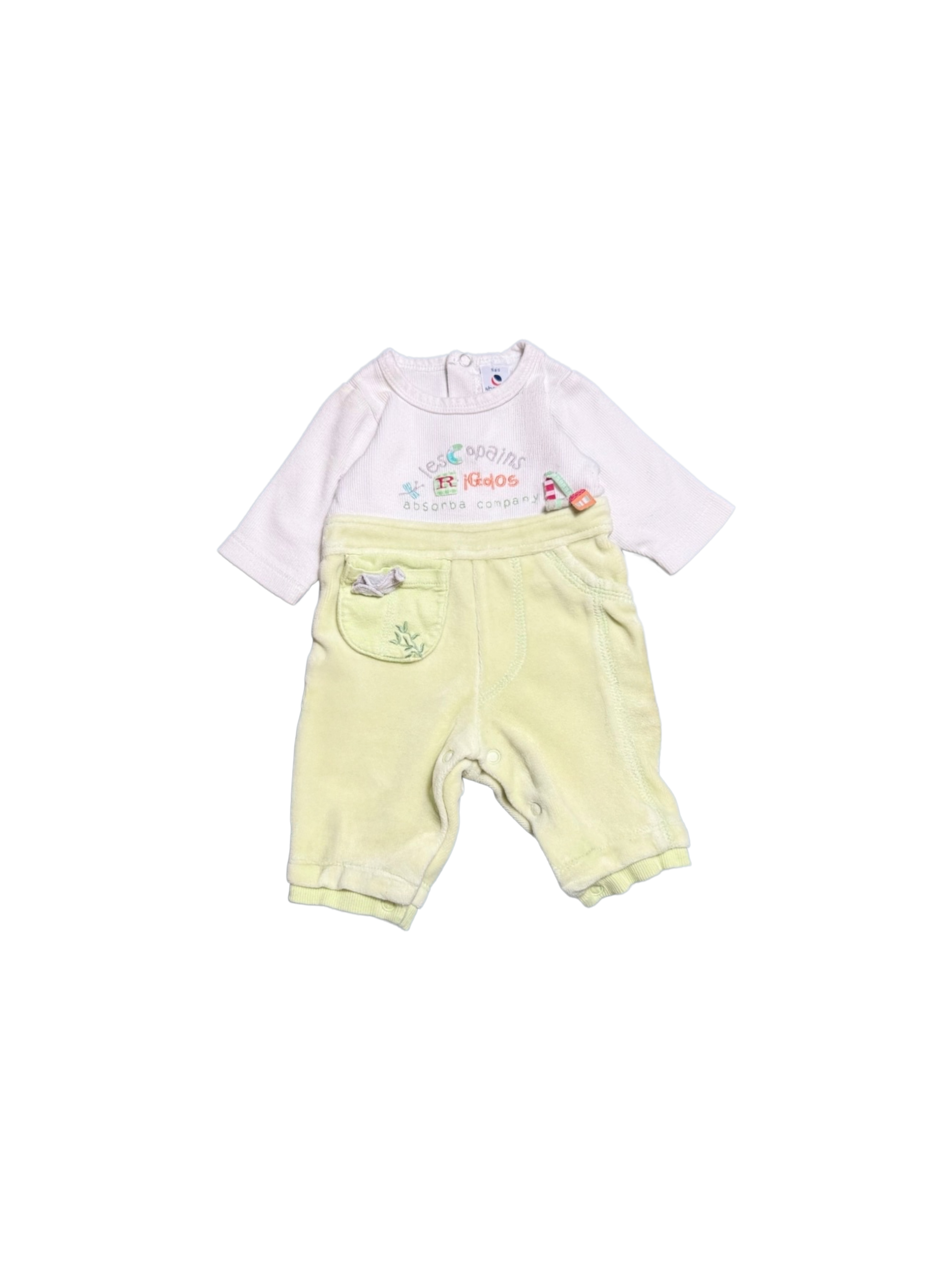 Combinaison coton et velours vert Absorba Naissance