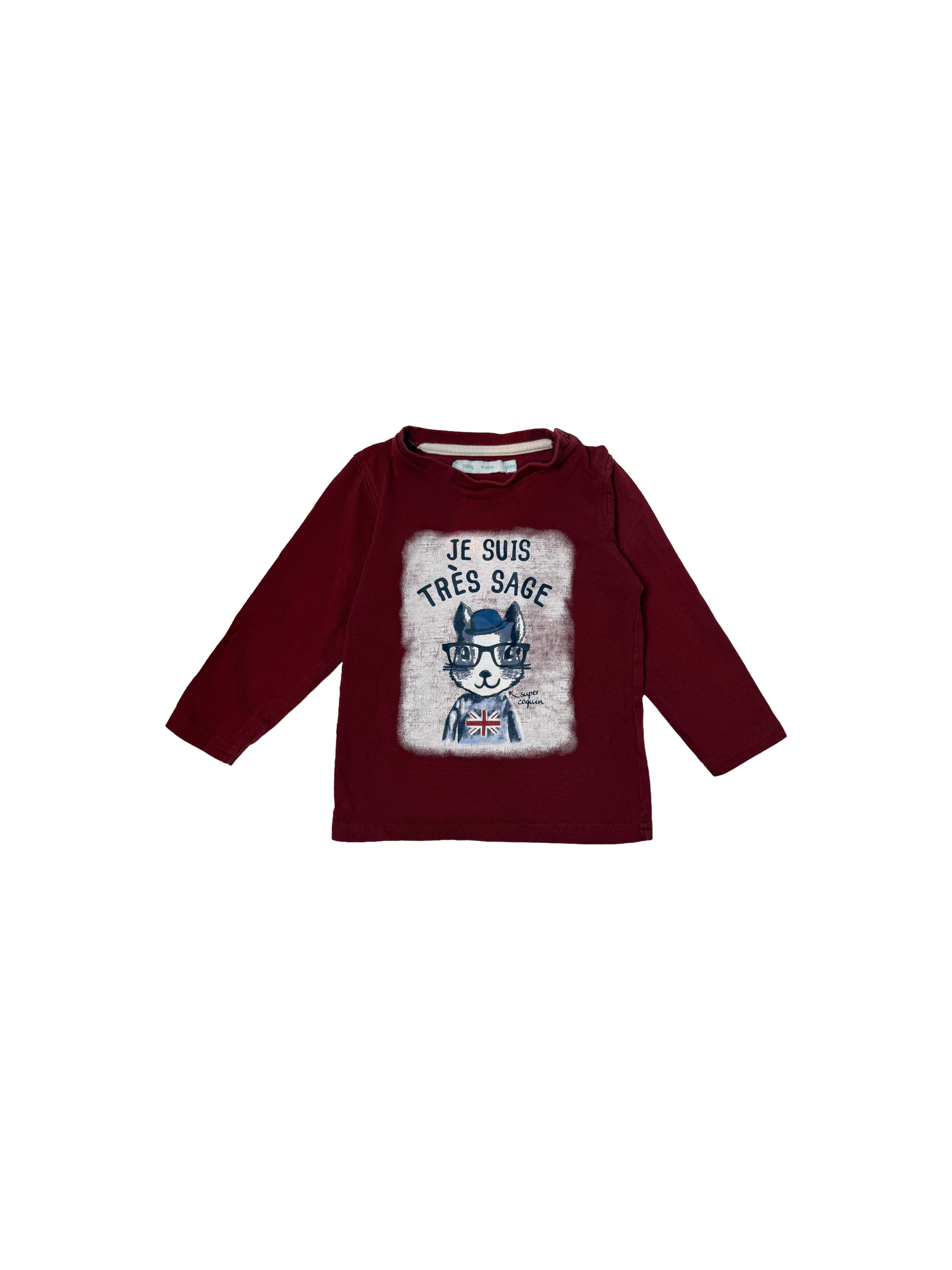 T shirt bordeaux manches longues Gemo 24 mois