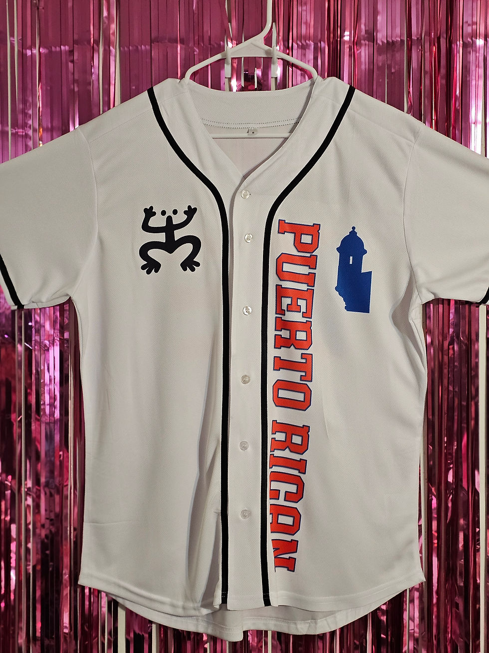 Puerto Rican custom baseball jersey with Coquí and Garita.