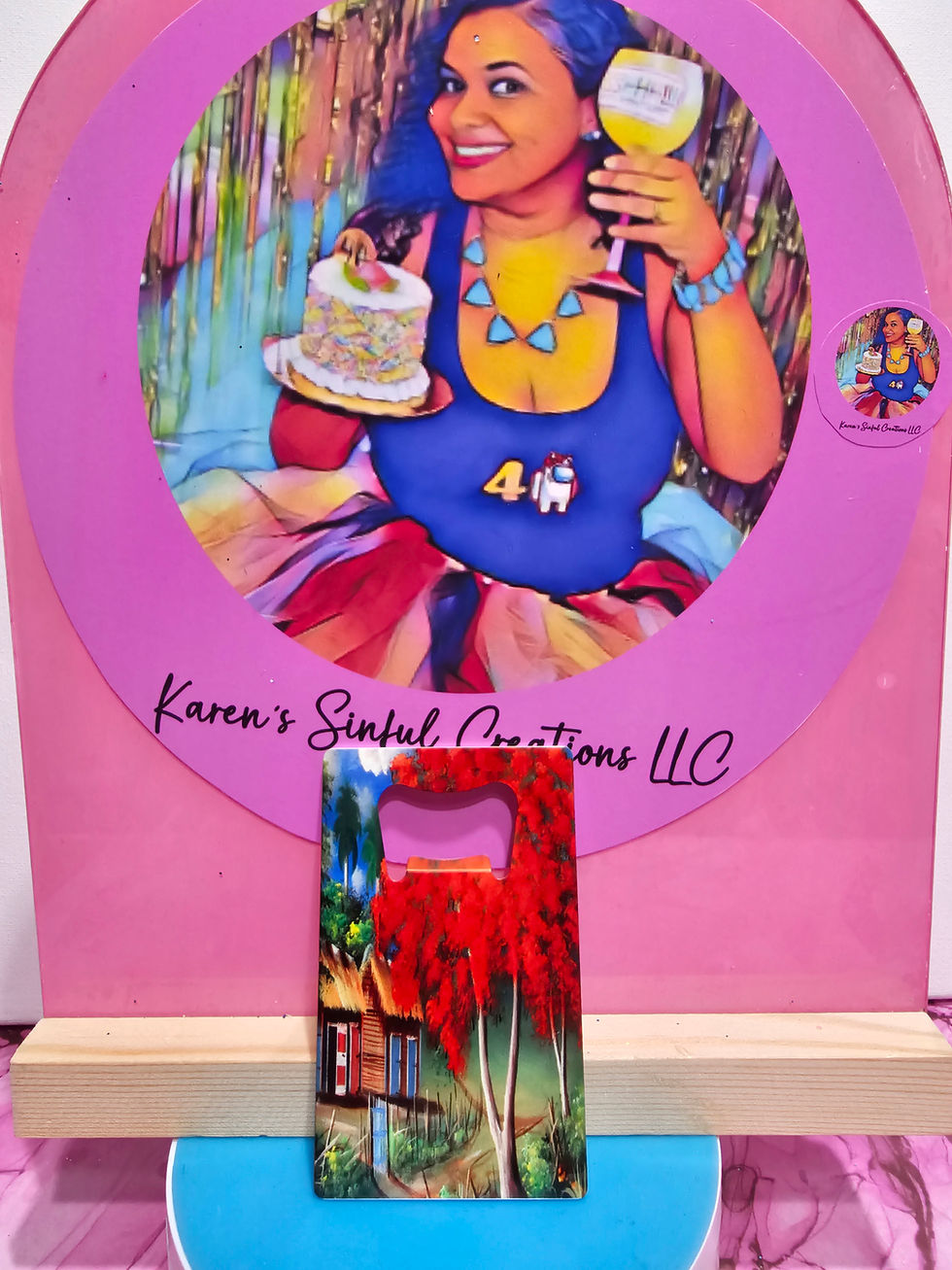 Karen's Sinful Creations bottle opener with autumn art