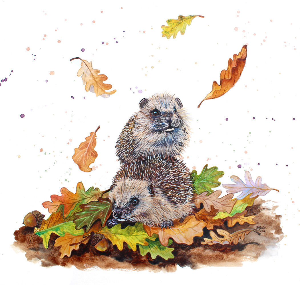 'Autumn Array' Original Hedgehog Painting