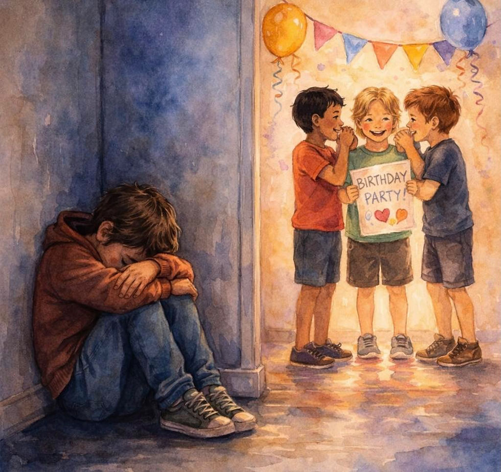 A child sits alone in the shadows, embodying the isolation and sadness caused by bullying