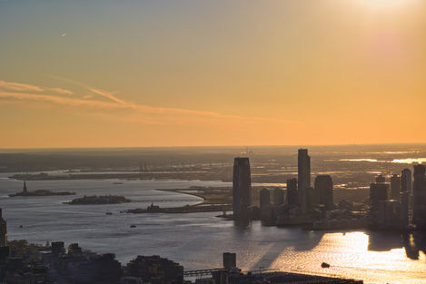 New York Sunset with Statue of Liberty View