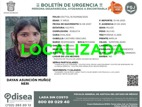 Localizan con vida a adolescente reportada como desaparecida en Toluca