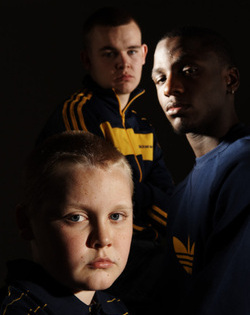 Close up of 3 young men who formed the group Mayhem