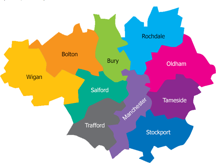 Map of the Boroughs of Greater Manchester 