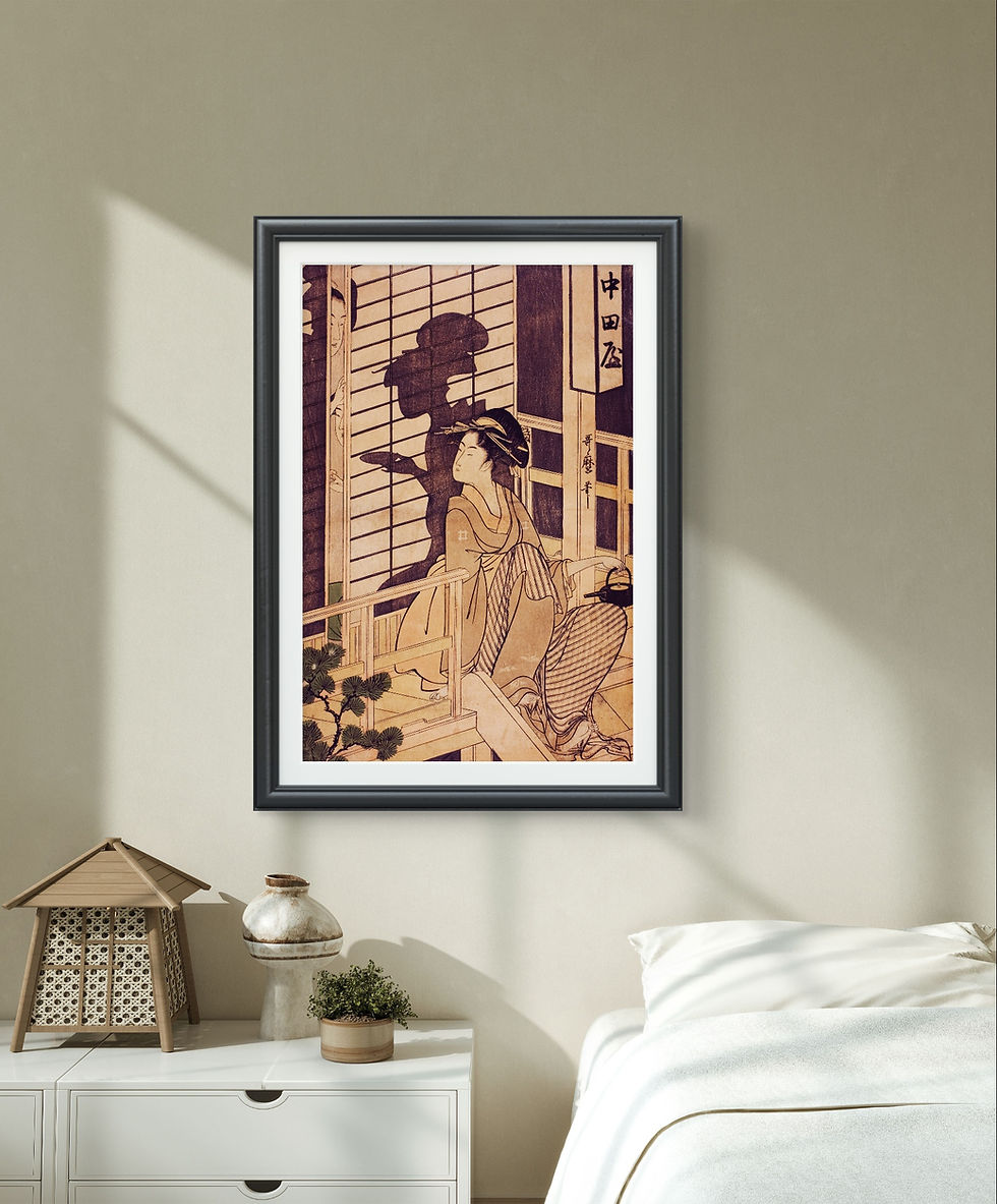 Thumbnail: Woman by the Window - Japanese Woodblock Print - Edo Period Scene