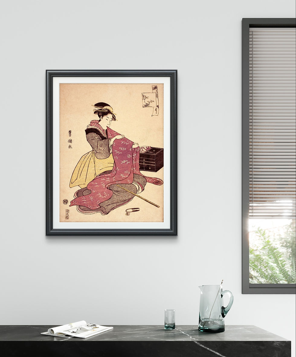 Thumbnail: Seamstress - Japanese Woodblock Print  - Edo Period Scene