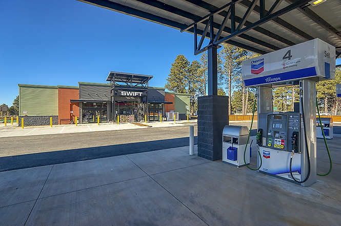 Swift Travel Center is located by the Flagstaff Pulliam Airport, with architecture done by local Northern AZ architecture fir