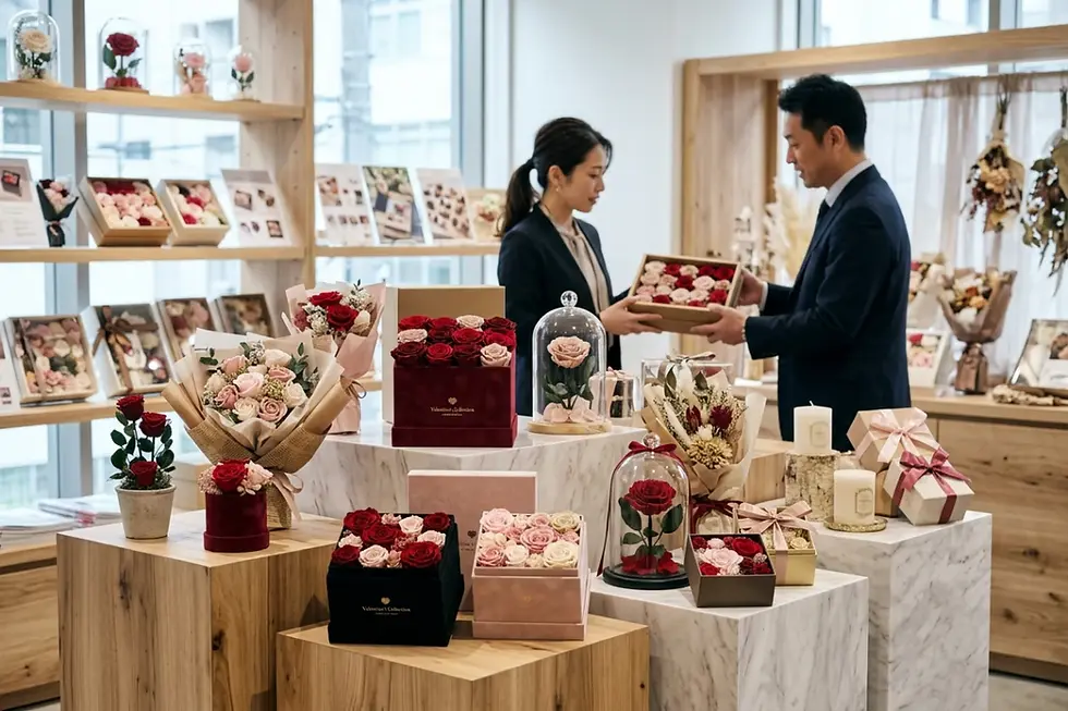 バレンタイン ギフト 卸調達向けフラワーギフトの展示ラインナップ