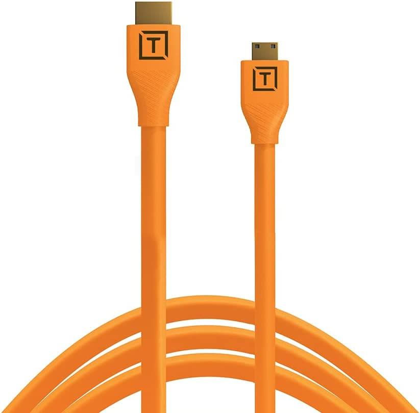 Tether Tools TetherPro HDMI Mini to HDMI 2.0 4.6 m Kablo Turuncu 4K 60 fps destekli Mini HDMI kamera monitör kablosu
