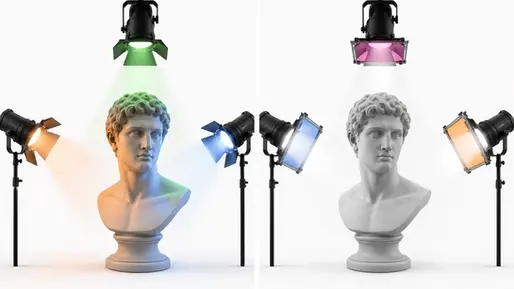 Gün ışığı, tungsten, LED ve flaş kaynaklarının jel ve beyaz ayarıyla dengelenmesini gösteren teknik infografik