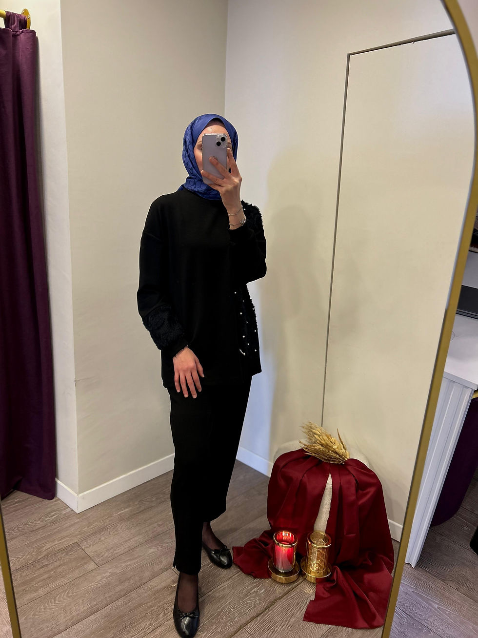 SİYAH İŞLEMELİ İNCİ DETAYLI İKİLİ TAKIM