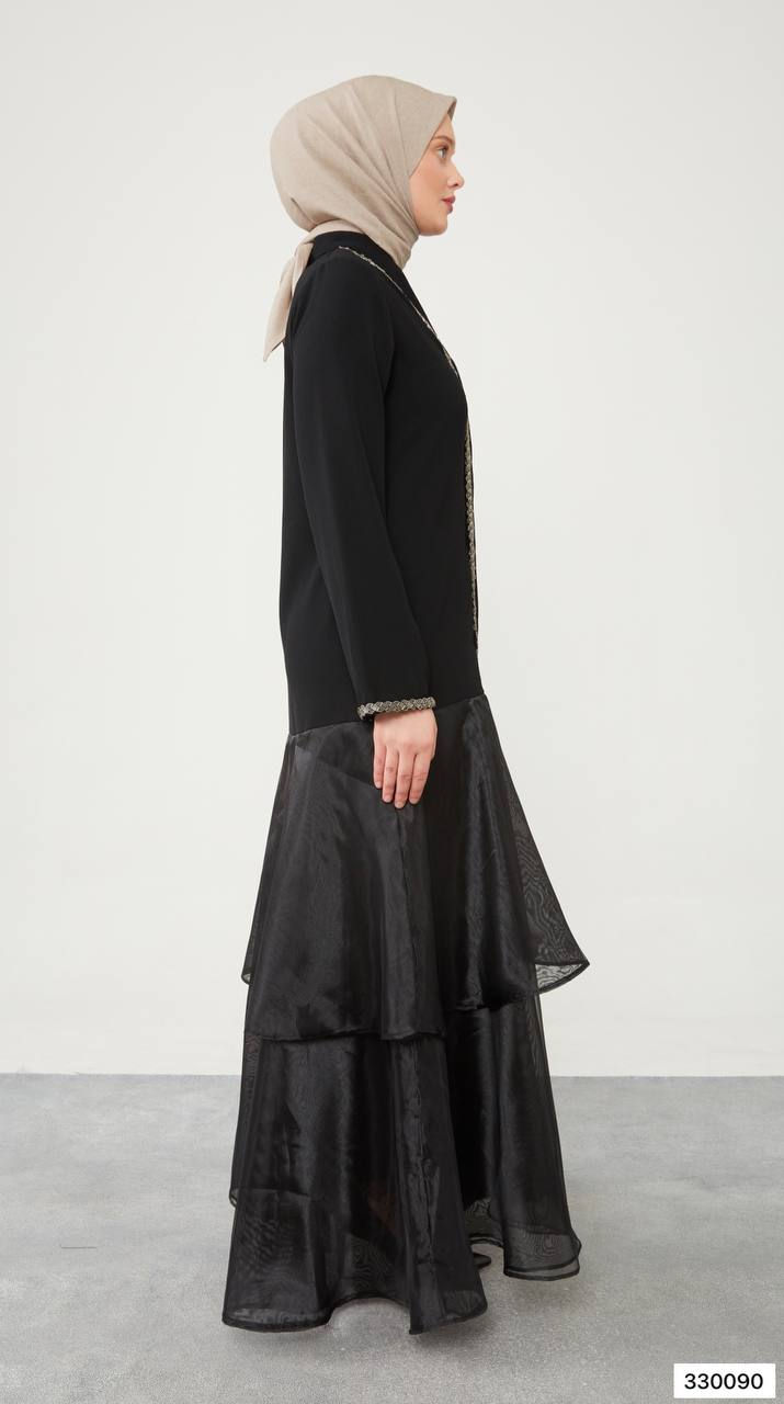 Küçük resim: VOLANLI SİYAH ABAYA