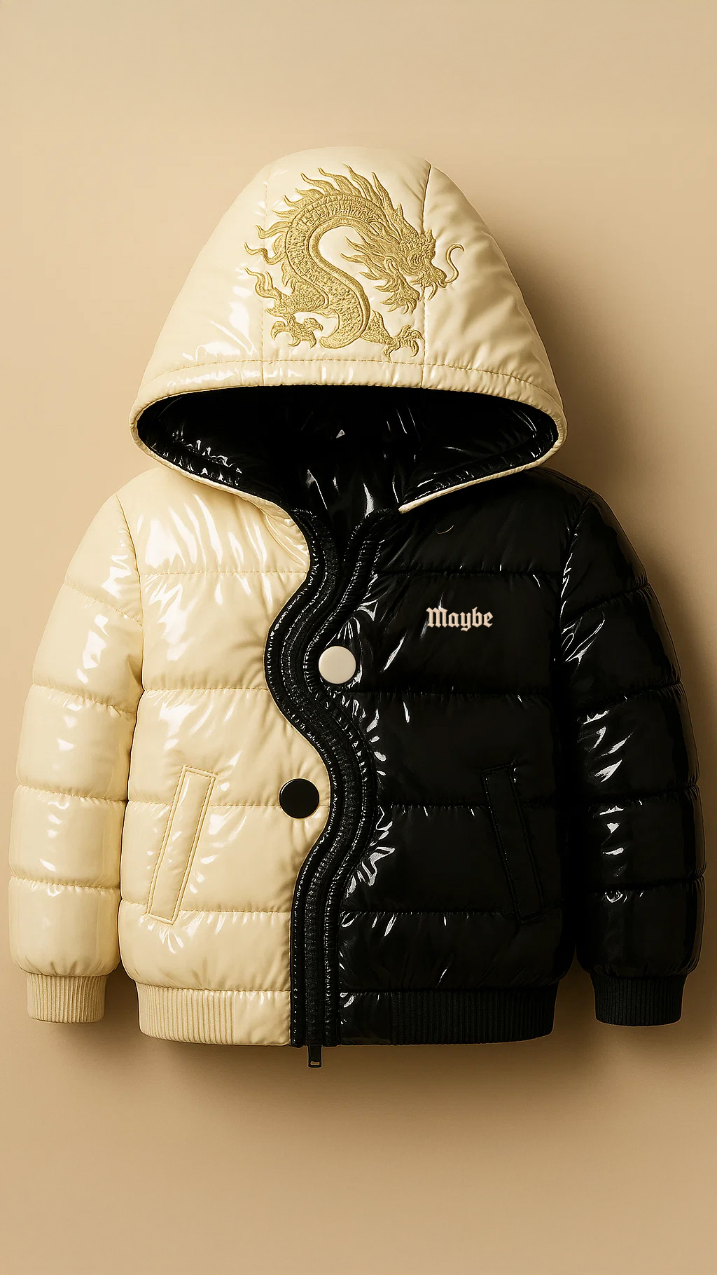 Maybe Today puffer jacket neck label spec