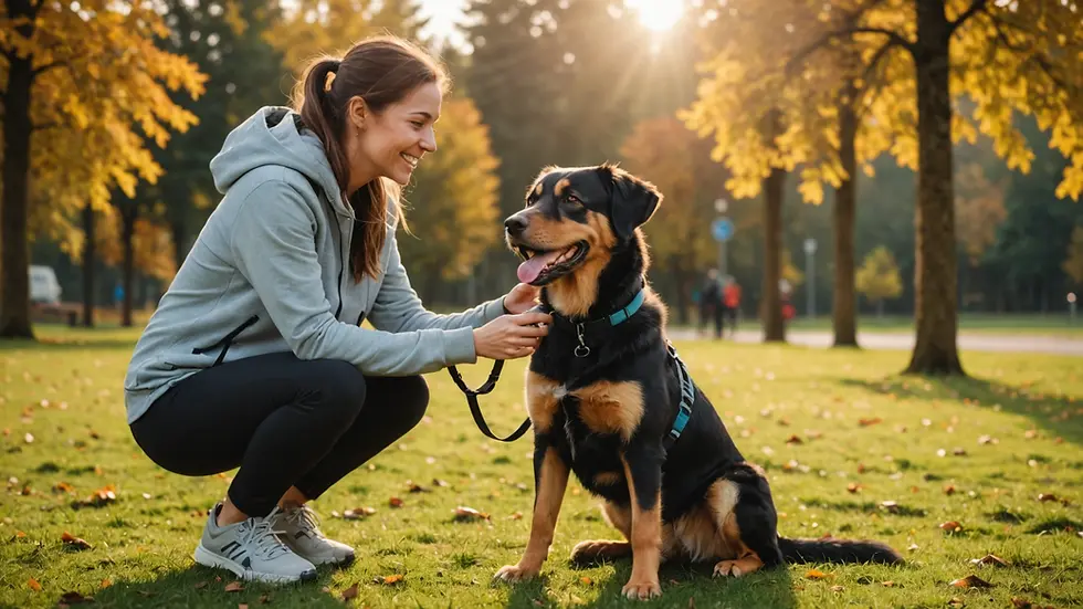 Happy dog with its owner after a training session