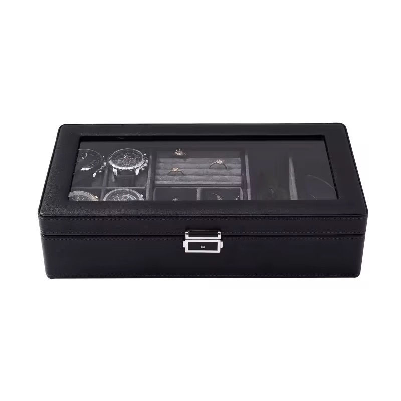 Thumbnail: 4 Watch & Jewellery Organiser with Glasses Storage – Black