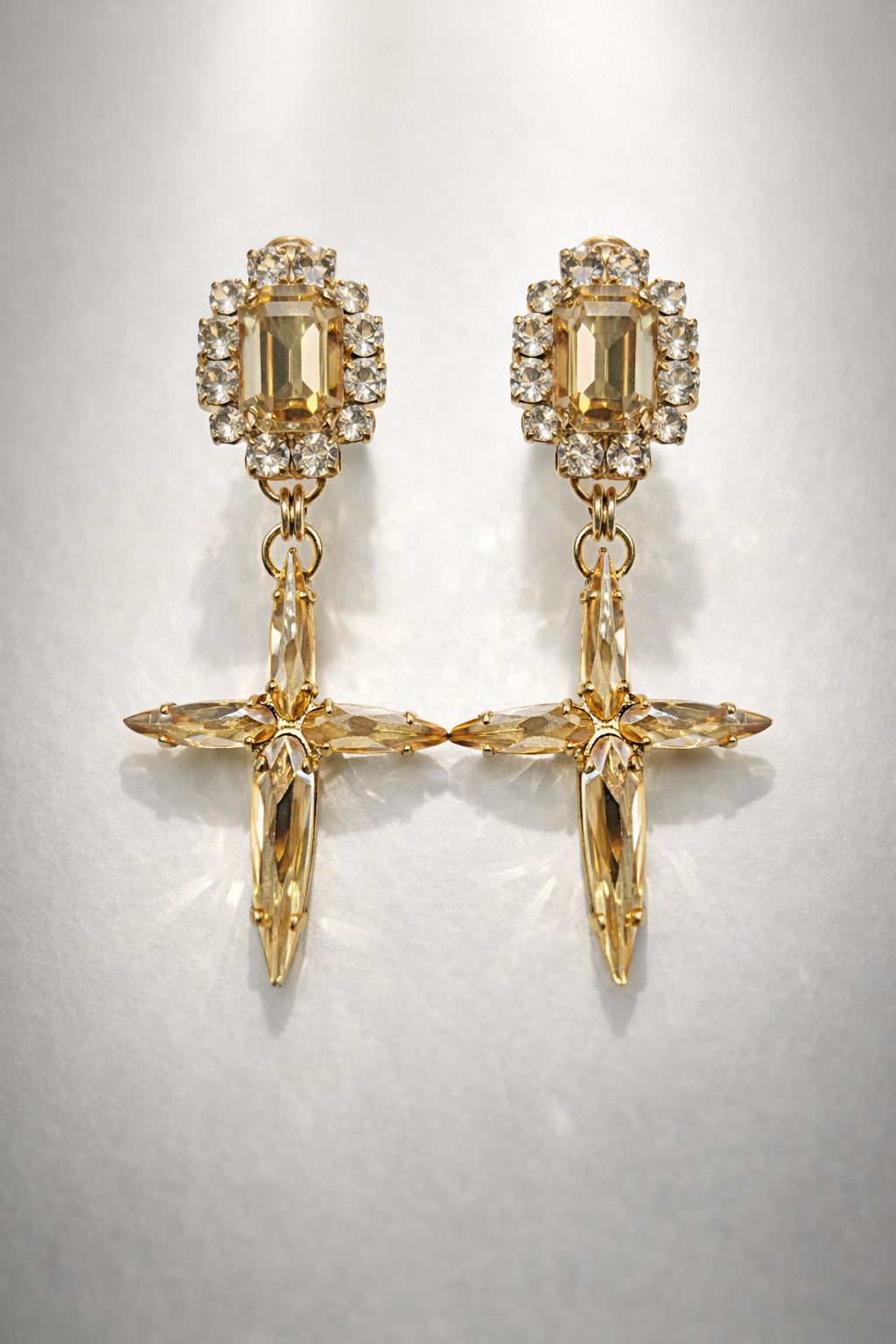 Titan cross gold Beyoncé drop earrings  - Clip Ons - House of Emmanuele 