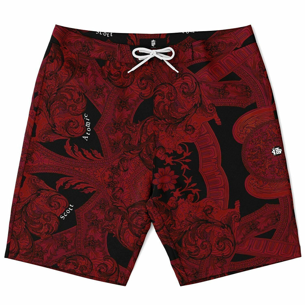 Burgundy Vintage Gothic Board Shorts