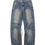 Thumbnail: high-street motorcycle style jeans wide-leg denim with zipper & distressed wash