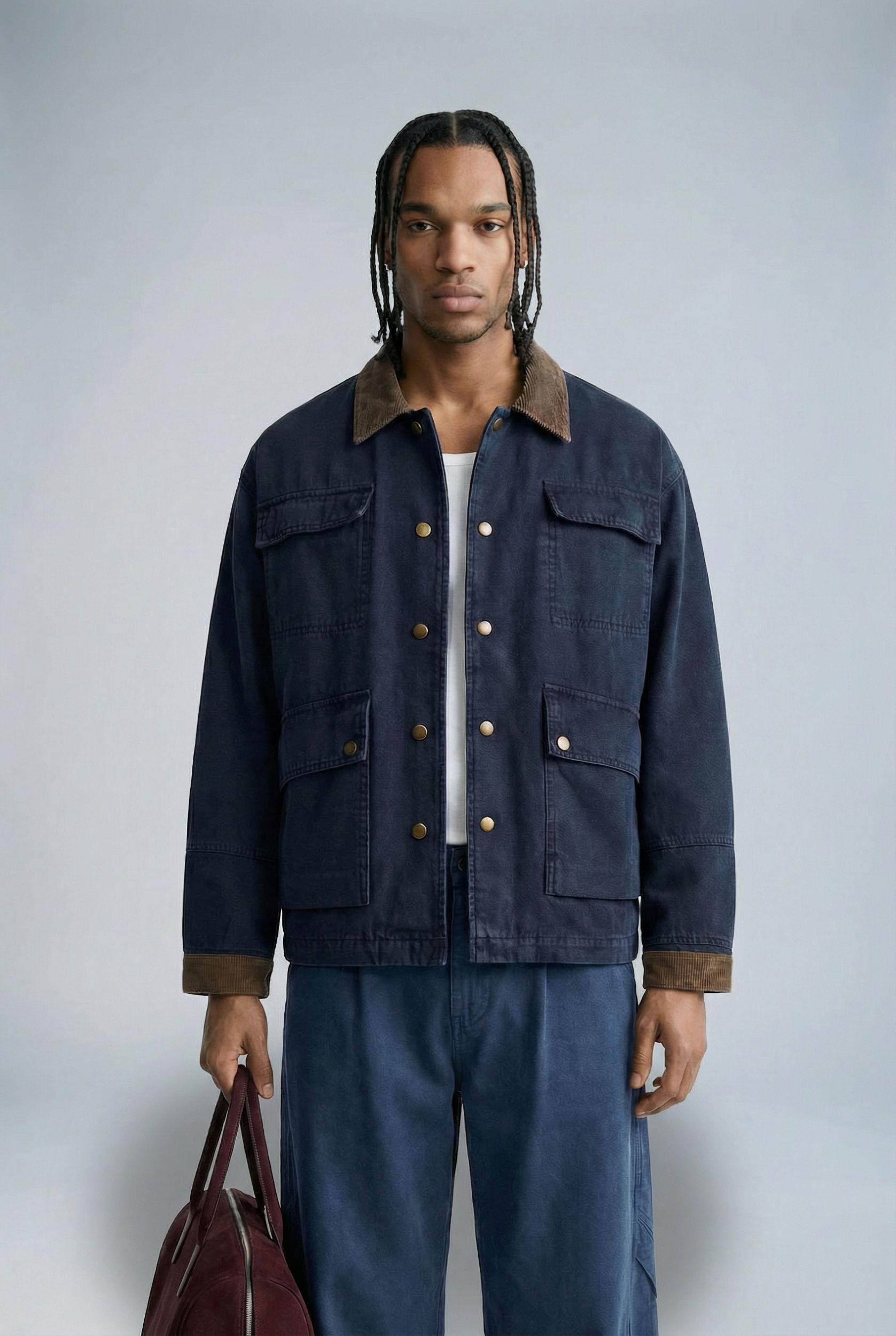 oversized jacket corduroy trim with functional pockets
