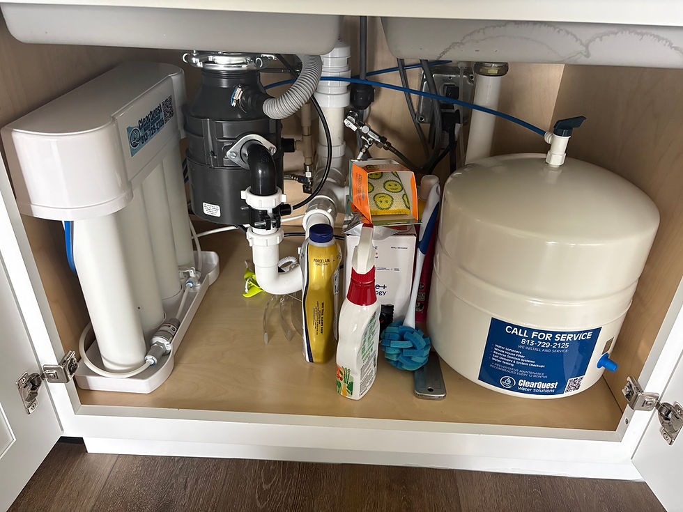 reverse osmosis filtration system installed under the sink in tampa bay home by clearquest