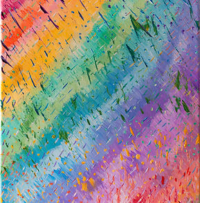 a painting of rainbow drips