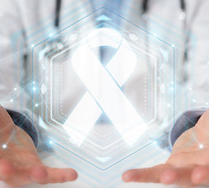 Doctor on blurred background using digit