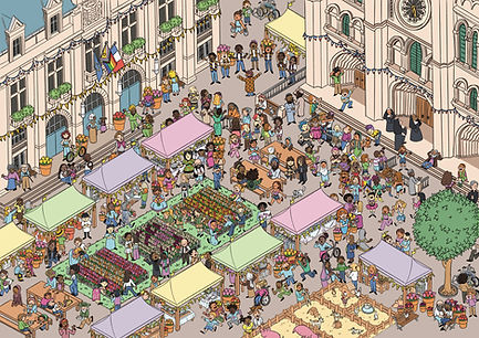 seek and find, illustrator, illustration, crowd, EmilyKeownArt, seek and find illustration, editorial,