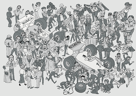 seek and find, illustrator, illustration, crowd, F1, formula 1, EmilyKeownArt, seek and find illustration, editorial,
