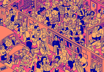 pub, seek and find, illustration, illustrator, crowd, seek and find illustration, EmilyKeownArt, editorial illustration,