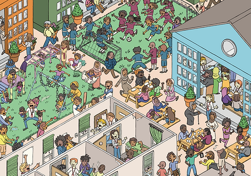 seek and find, illustrator, illustration, crowd, EmilyKeownArt, seek and find illustration, editorial,