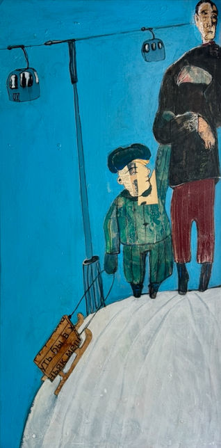 Cold Toes - 2026 - oil & mixed media on canvas - 123h x 63w x 6.5d cm 