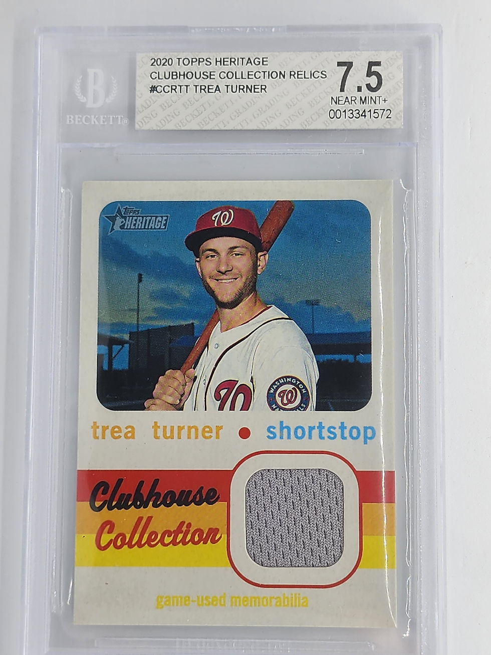 2020 TOPPS HERITAGE CLUBHOUSE COLLECTION RELICS #CCRTT TREA TURNER GRADE 7.5