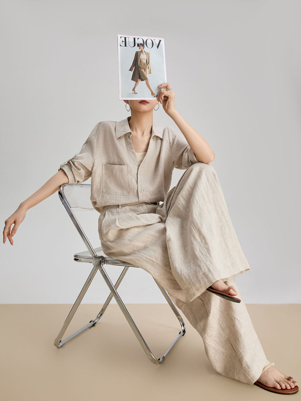 Thumbnail: Women's Linen Shirt and Pants Set