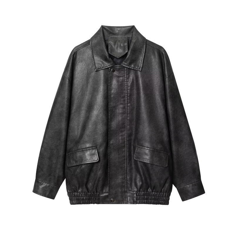 Thumbnail: Basic Pu Mid-Length Leather Jacket