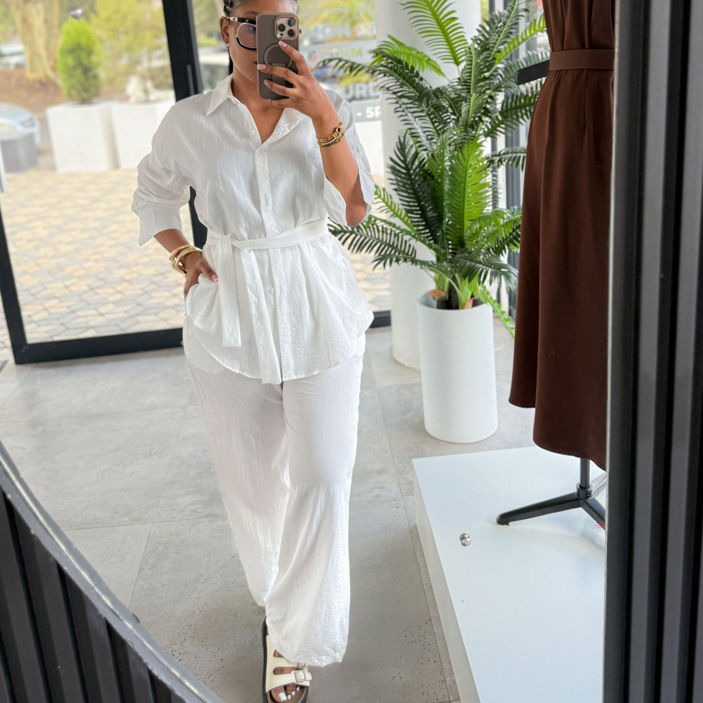 Women's Drawstring Waist Cardigan and Trousers