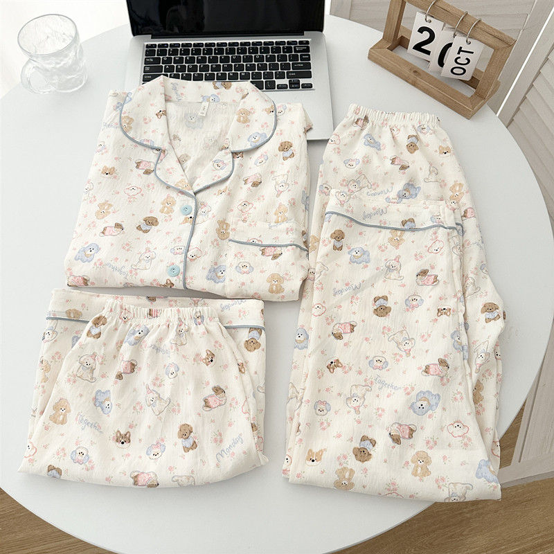 Thumbnail: Women's Cotton Three-Piece Pajama Set